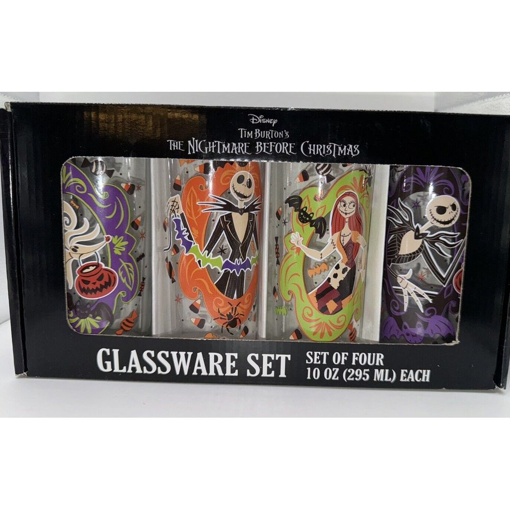 The Nightmare Before Christmas Glassware Set of 4 Glasses Disney Tim Burton 10oz